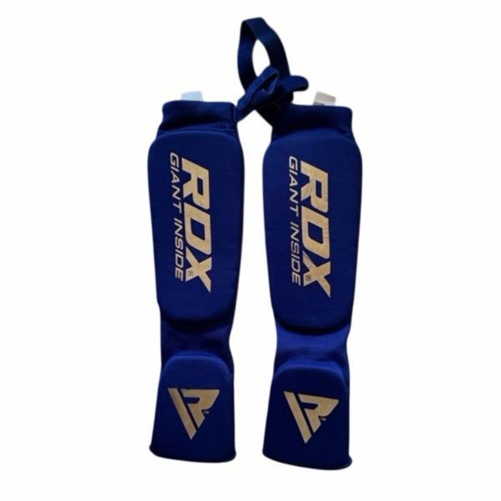 RDX MMA Shin Guards Muay Thai Instep Pads Blue Cloth Sleeve Size S 134-152cm